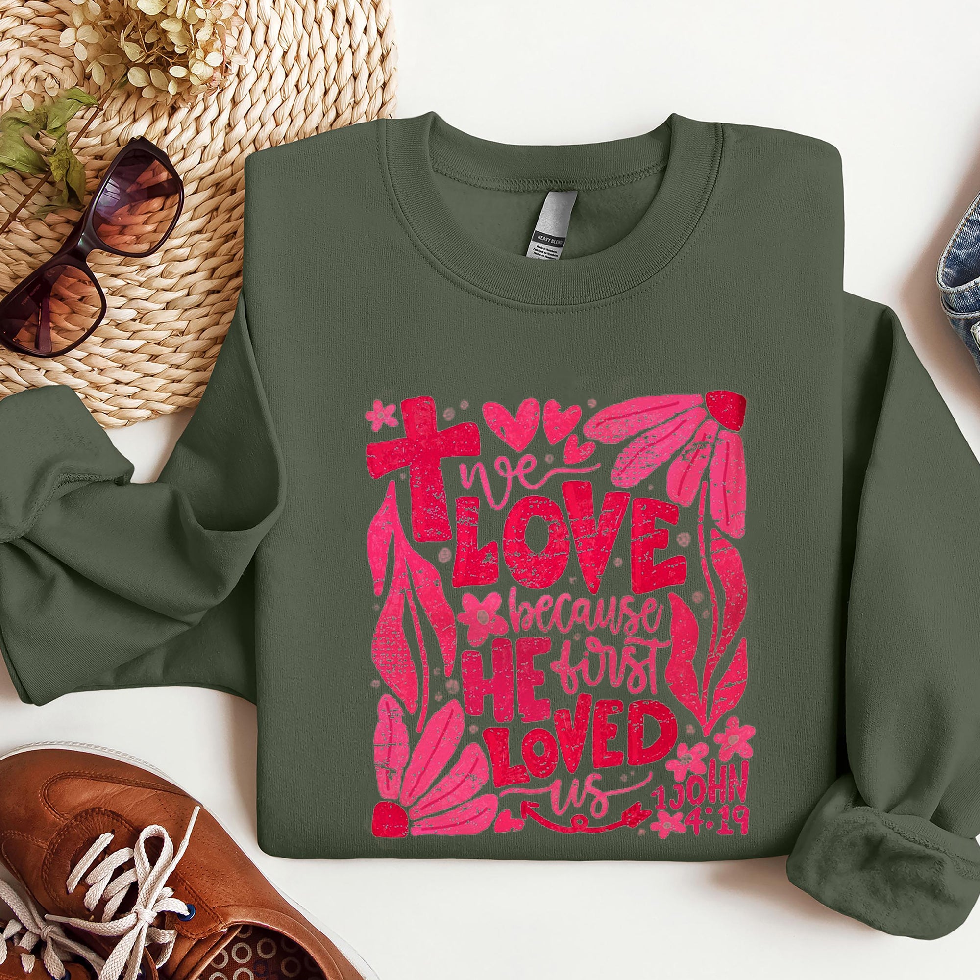 We love because He first loved us Shirt, Bible Verse Shirt, Christian Valentine Shirt, ILAF04